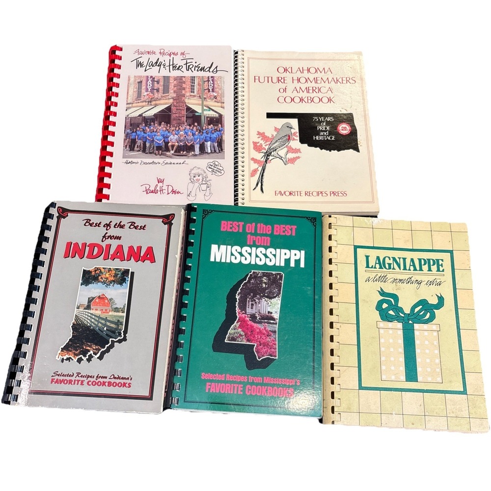 Lot of‎ 5 Spiral State And Club Cookbooks IN, MS, GA, OK And TX